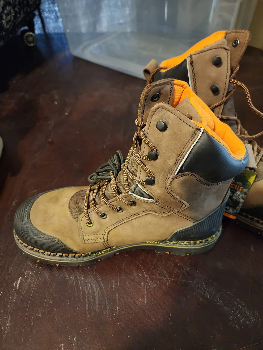 RIDGECUT Men's Brown Safety Boots with Orange Lining